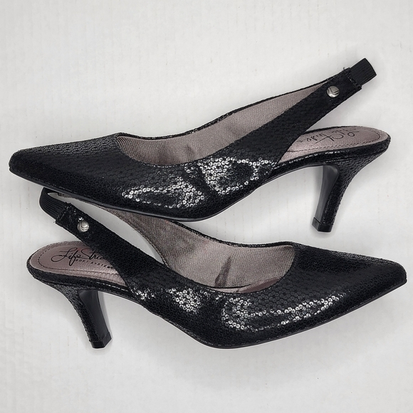 Life Stride Flex Soft System 7W Black Low Pump Slingback Comfort Work Dress Shoe - Picture 3 of 9